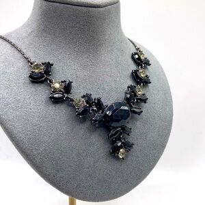 Vintage Avon Necklace Gunmetal Rhinestones Black Faceted Stones